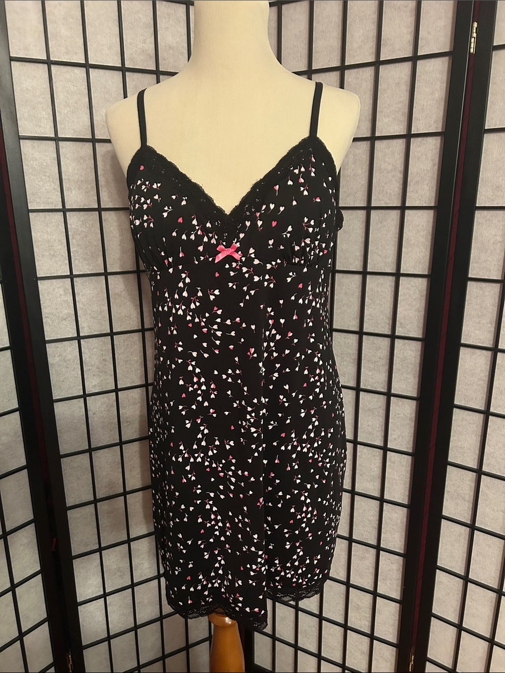 Jenni Black Chemise with Pink and White Heart Print
